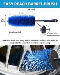 Car Wheel Cleaning Kit: Wheel and Rim Flagged Tip Brush, Bendable Barrel