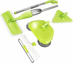 5-in-1 Eco-Friendly Cleaning Kit: Spray Mop, Duster & Window Squeegee in Green