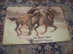 Antique/ Vtg. Smith & Wesson “The Horse Thief” Cork Backed Matt. AUTHENTIC