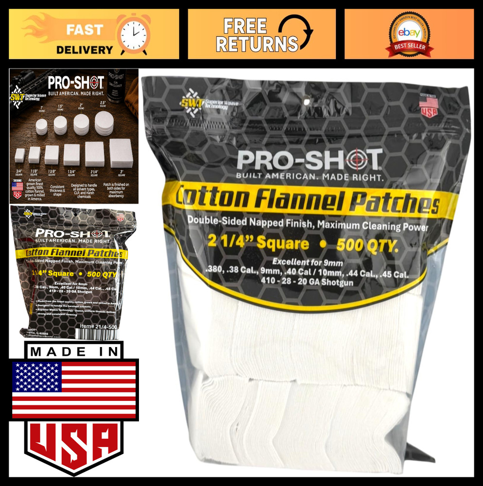 100% Cotton Gun Cleaning Patches – Lint-Free, Double-Napped, Absorbent, Solvent
