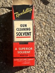 Vintage Metal Revelation 30 Caliber Rifle Cleaning Kit Solvent Bottle 1/2 Full