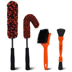 4PCS Car Wheel Cleaning Kit – 2-Size Bendable Microfiber – 4 Pack Orange & Black