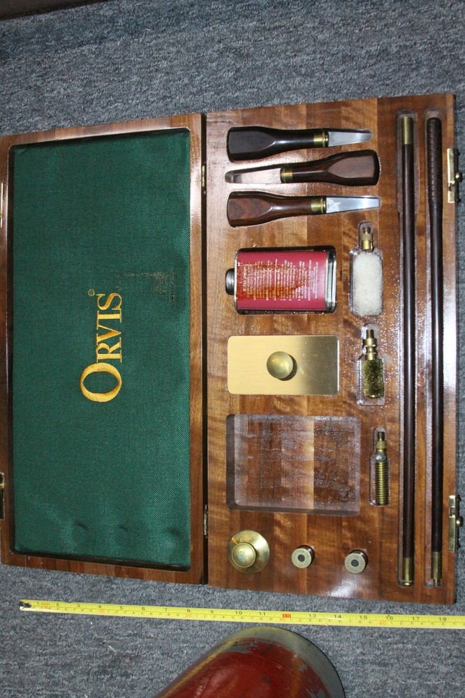 Vintage Orvis Wood Burl 12 Gauge Shotgun Cleaning Kit Presentation Box