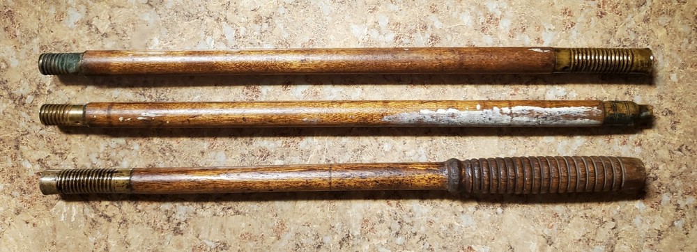 ANTIQUE GUN RIFLE SHOTGUN WOOD BRASS CLEANING ROD BARREL 3 PIECE WOODEN