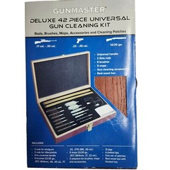 GunMaster Deluxe 42 Piece Universal Gun Cleaning Kit Rods Brushes Mops Wood Box