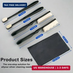 7Pcs Silver Cleaning Kit，with 4Pcs Ultra-Soft Brushes & 2Pcs Polish Cloths & 1Pc