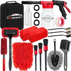 Car Wash Cleaning Kit with Foam Gun Sprayer Detailing Brushes Windshield 16Pcs