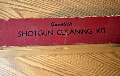 VTG. GUNSLICK SHOTGUN CLEANING KIT #178 & CONTENTS RAMROD, GREESE, PATCHES, LUBE
