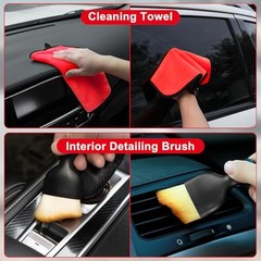 Windshield Cleaner Tool, 17Pcs Car Interior Cleaning Kit, Car Detailing Kit Red
