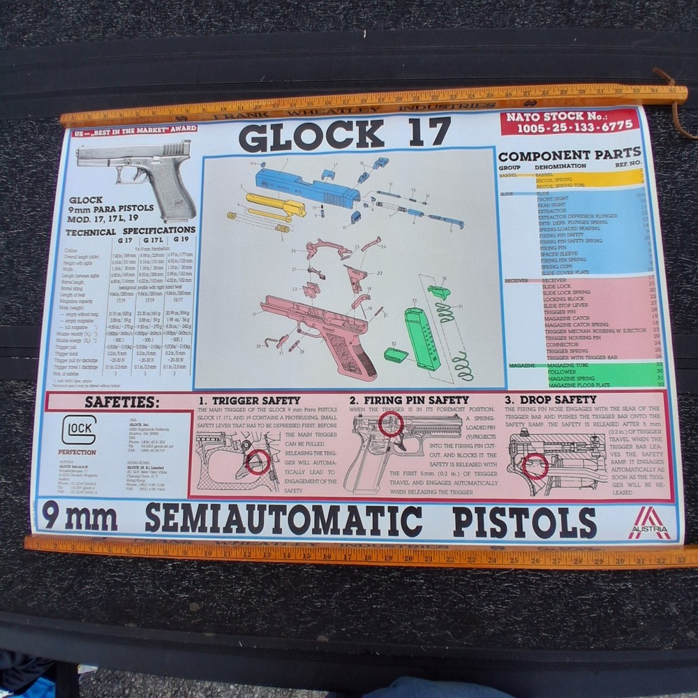 Vintage 1988-90 Glock 17 Gen 2 G17 Armorers Full Size Poster Original 33″x23.5″