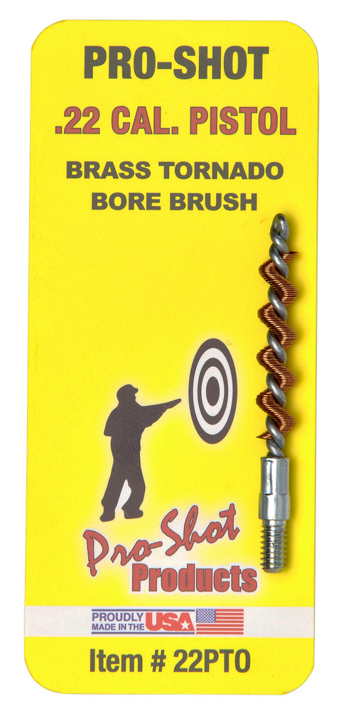 Pro-Shot 22PTO Tornado Bore Brush .22 Cal Pistol #8-32 Thread Brass Spiral Wound