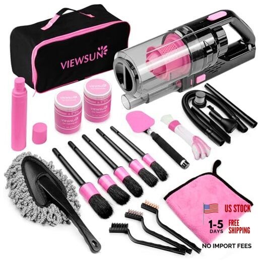 17pcs Car Cleaning Kit Car Interior Detailing Kit with High Power 17PCS Pink