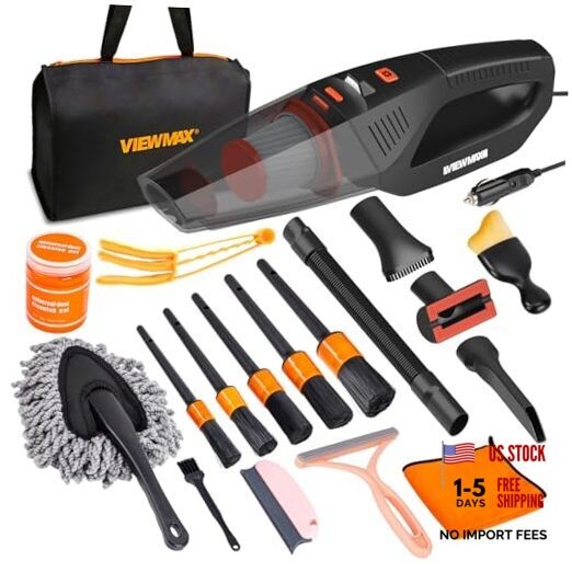 Car Cleaning Kit 19Pcs, Car Interior Detailing Kit with 12000PA High Orange