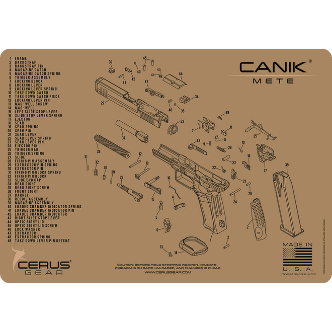 For CANIK® METE SCHEMATIC Handgun Gun Cleaning Mat Cerus Gear FDE