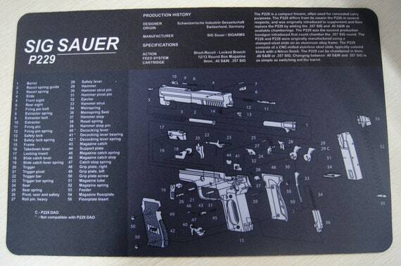 Sig Sauer P229 Gun Cleaning Bench Rubber Mat with Parts Diagram – Mouse Pad