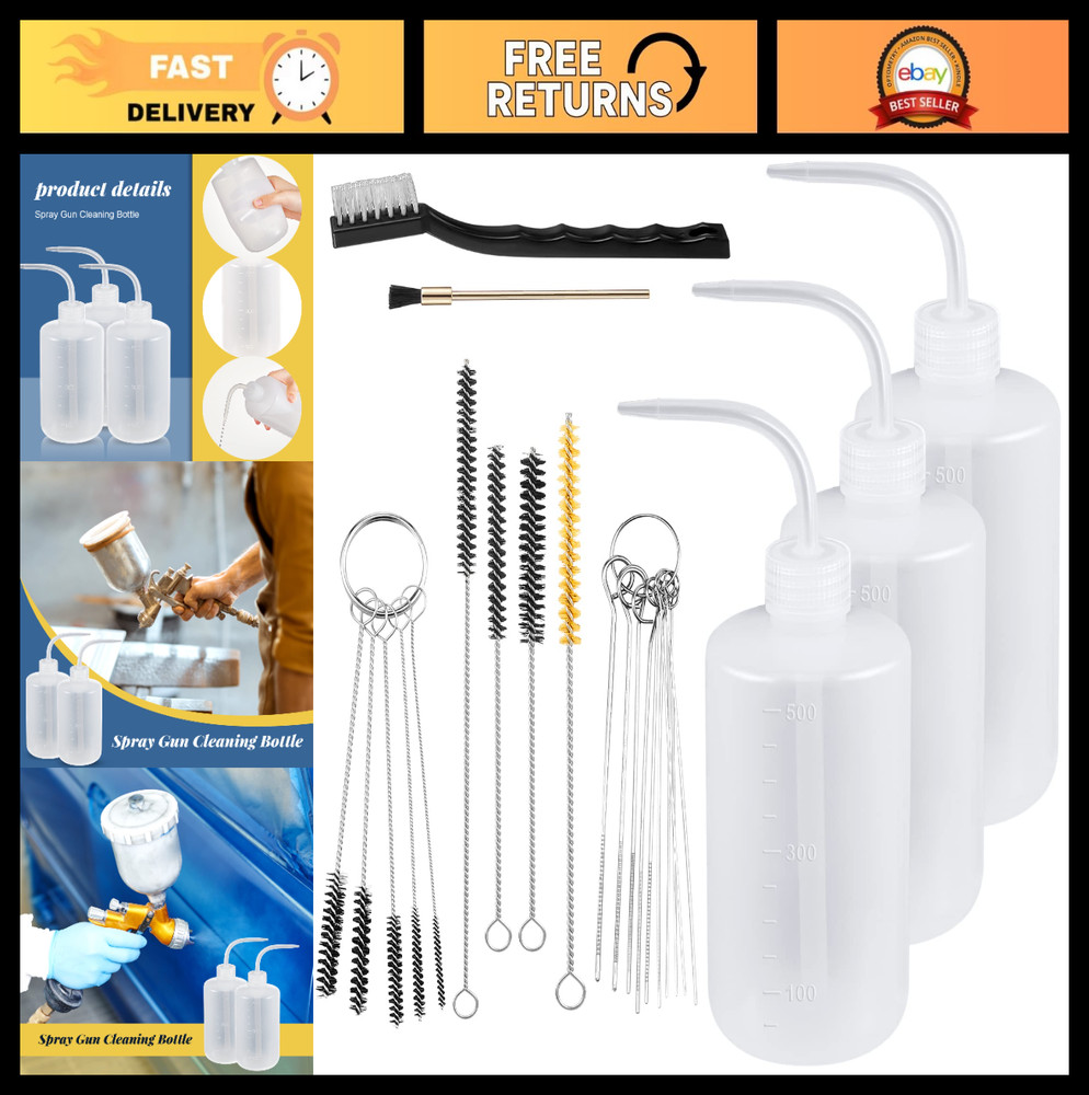 24-Piece Spray Gun Cleaning Kit – 3 Bottles & 21 Brushes for Paint Guns
