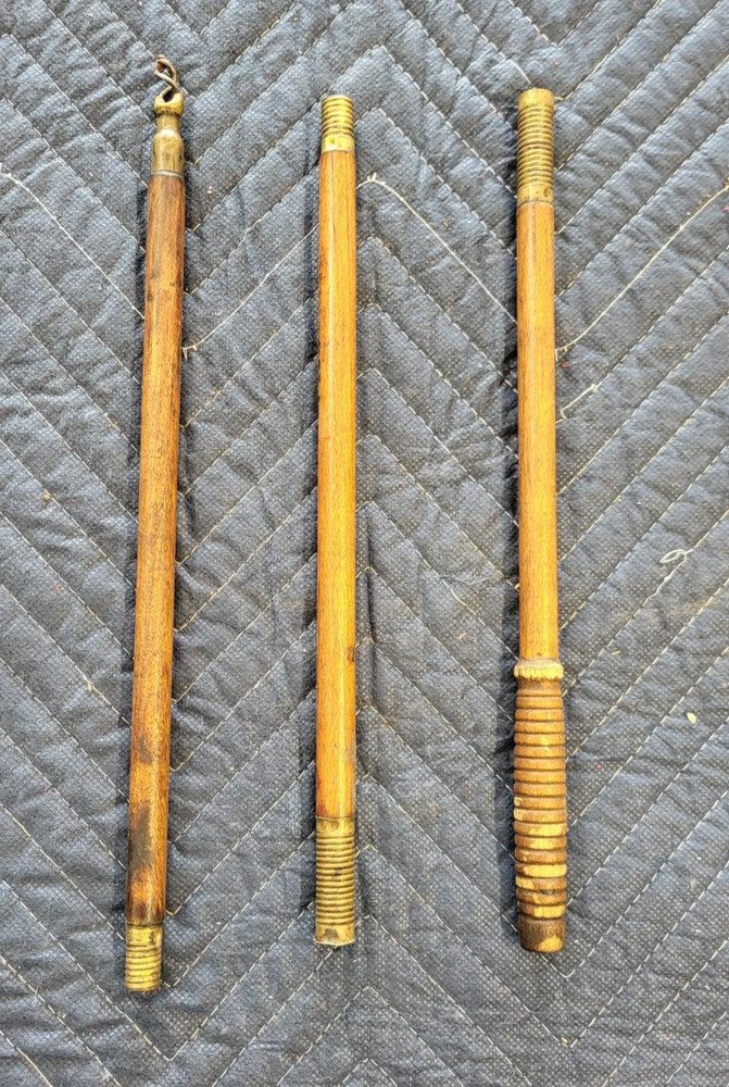 Vintage 3-Piece Wooden Shotgun Cleaning Rod Take Down Threaded Sleeves Wood