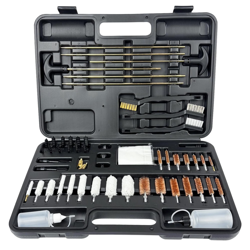 Rifle Gun Cleaning Kit with Brass Rods Nylon Brushes and Jags Tool Set