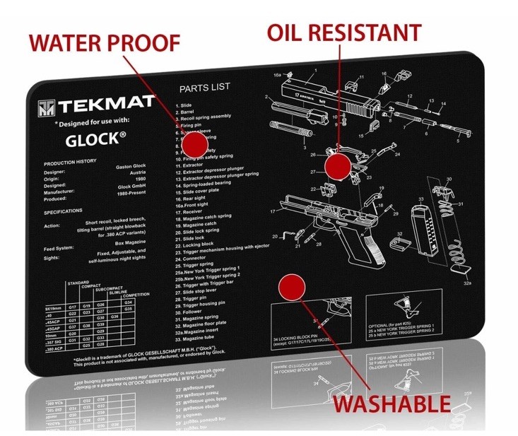 TekMat® Gun Cleaning/Repair Mat for Glock, 11″ x 17″ Neoprene Rubber, SHIPS FREE