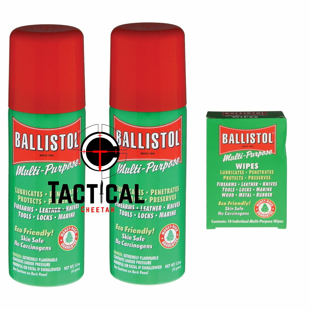 Ballistol Multi-Purpose Wipes (10 wipes) 2 Cans of 1.5 oz Spray Gun Cleaning &