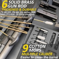 Gun Cleaning Kit w Mat & Case Brass Jags Rods for Rifle Shotgun Hunting Calibers
