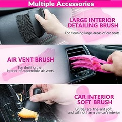Car Cleaning Kit, Car Vacuum Detailing Kit Interior with High Power Pink