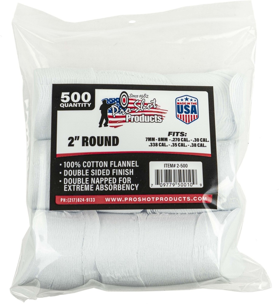 Pro-Shot Cotton Flannel Patches .270-.38 Caliber 2 Inch Round 500 Per Bag: 2-500