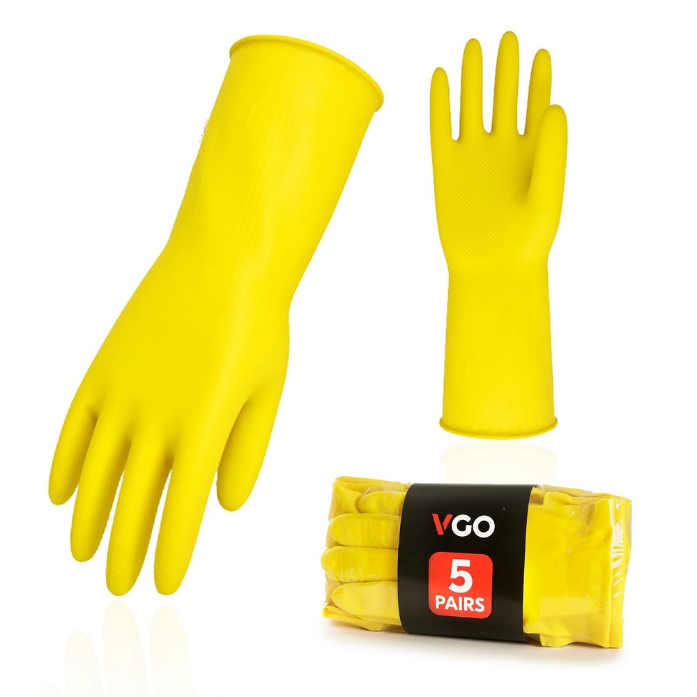 Vgo 5-Pairs Reusable Household Gloves Extra Thick Rubber Dishwashing Cleaning