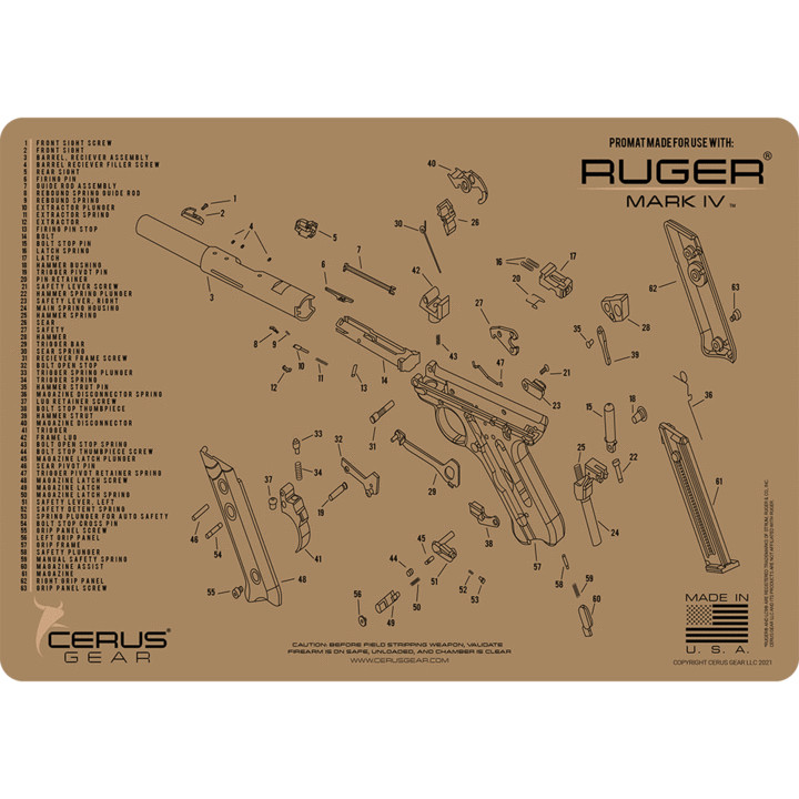 For Ruger MARK 4 IV Armorers Cleaning Mat Cerus Gear PREMIUM Made in USA FDE