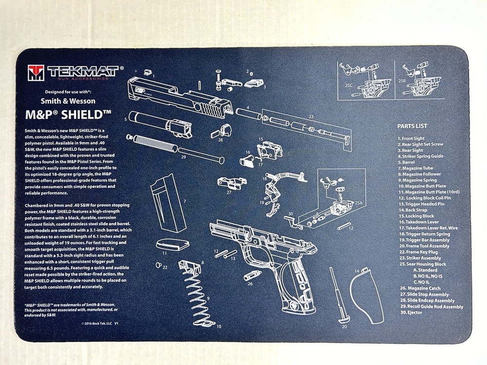 New TEKMAT S&W M&P Shield Semi-Auto Pistol 17” Cleaning Mat TEK-17-SW-MP-SHIELD
