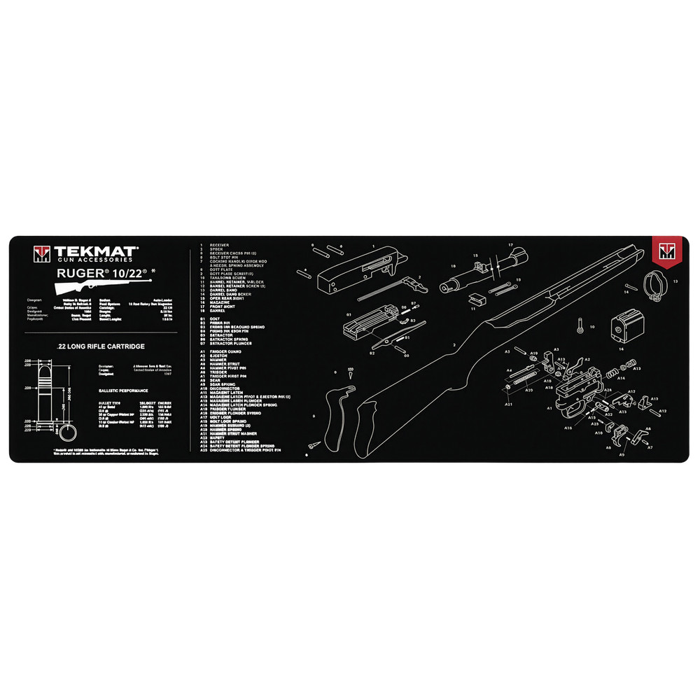 TekMat Ruger 10/22 Cleaning Mat 12×36 Armorer Bench Mat with Parts Diagram Black