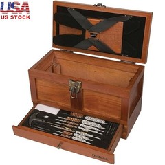 Universal 25 Piece Wood Gun Cleaning Tool Box W/ Brass Rods & Organizers New
