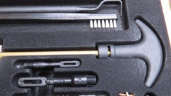 Vntg OUTERS 28pc multicaliber gun cleaning kit, brass rod, brushes patches more