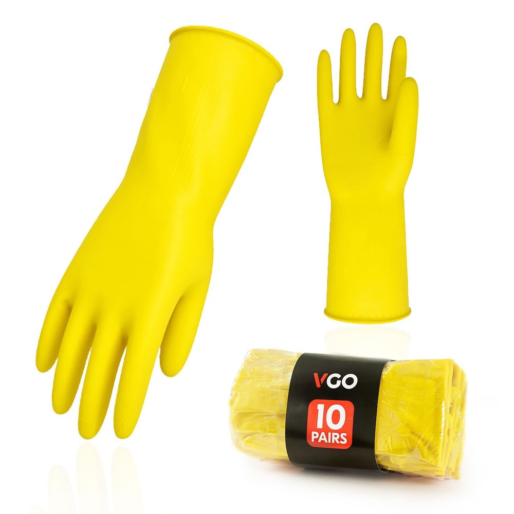 Vgo 10-Pairs Reusable Household Gloves Rubber Dishwashing Gloves Extra Thickness