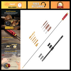 36″ Gun Cleaning Rod Kit for .22 to .50 Caliber Rifles, Bore Guide, Brushes & Ja
