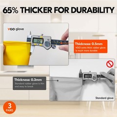 Vgo 3-Pairs Reusable Household Rubber Dishwashing Gloves Extra Thick
