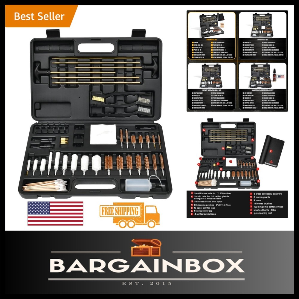 Complete Gun Cleaning Set with Brass Rods & Nylon Jags – Portable and Compact