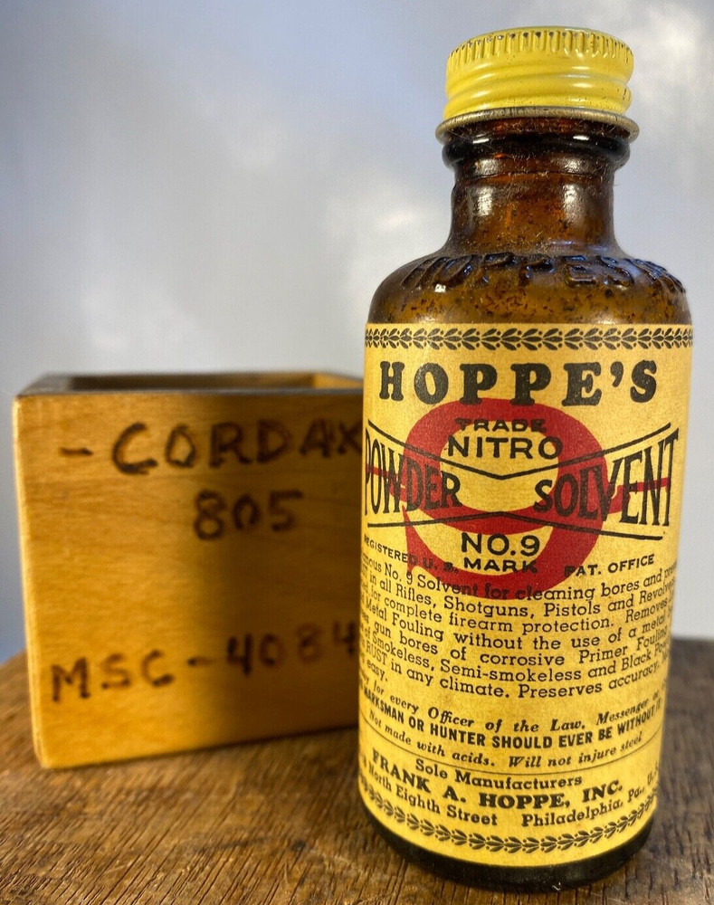 Vintage 1937 Hoppe’s Nitro Powder Solvent No. 9, Bottle Only/No Contents