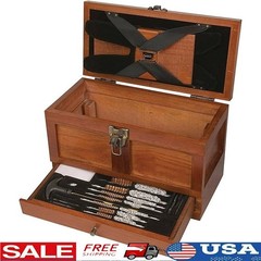 Universal 25 Piece Wood Gun Cleaning Tool Box W/ Brass Rods & Organizers New