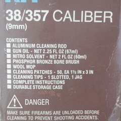 Outers Pistol Cleaning Kit .38/.357/9mm w/ Rod, Oil, Solvent, Case