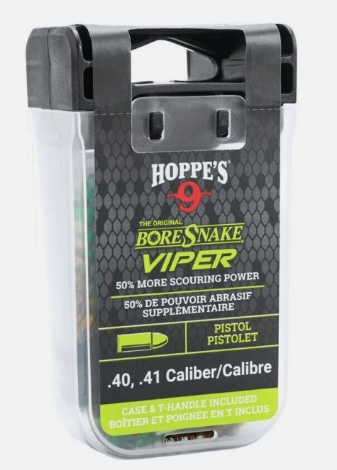 Hoppe’s 24003VD .40/.41 BoreSnake Viper Den Pistol Bore Cleaner w/Handle & Case