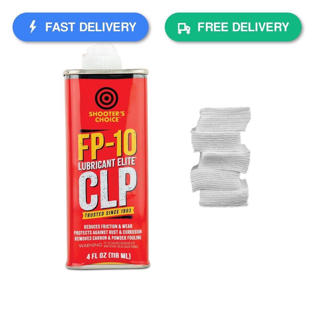 Shooter’s Choice FP-10 Lubricant Elite CLP 4oz with 50 Extra 1 in Patches