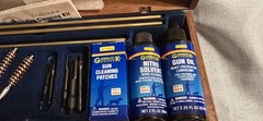Outers Deluxe Gun Cleaning Kit w/ Wood Case, Solvent, Oil, Patches, .22/.30/.38
