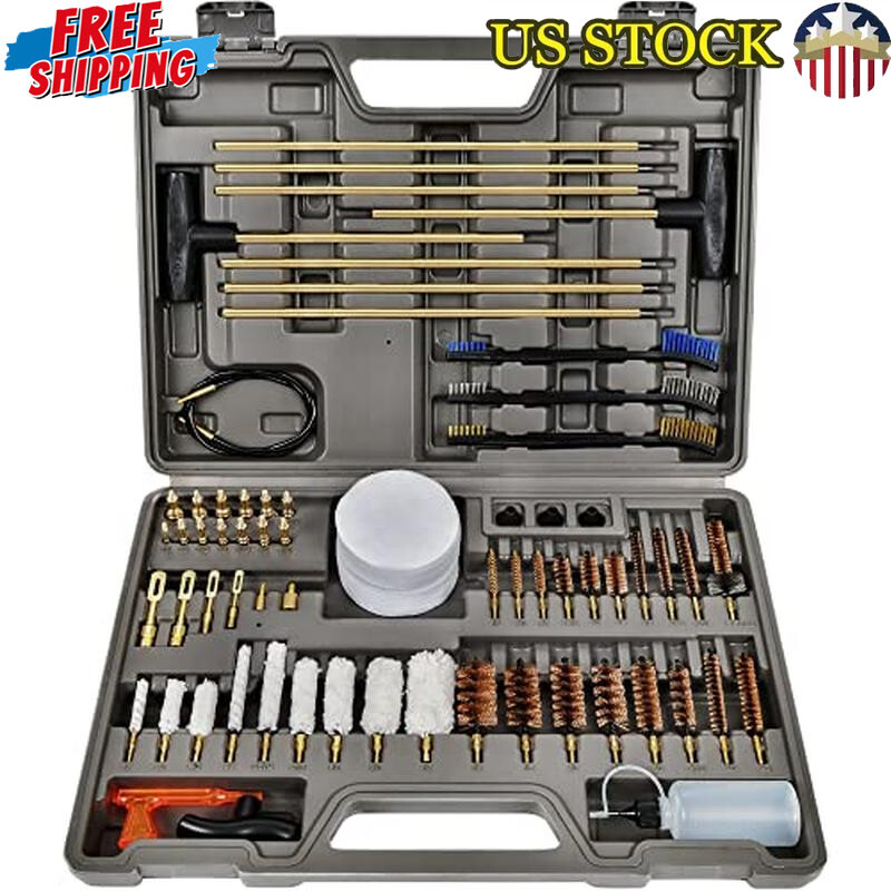 Universal Gun Cleaning Kit W/ Brass Brushes Jags Rods Cotton Mops Durable Case