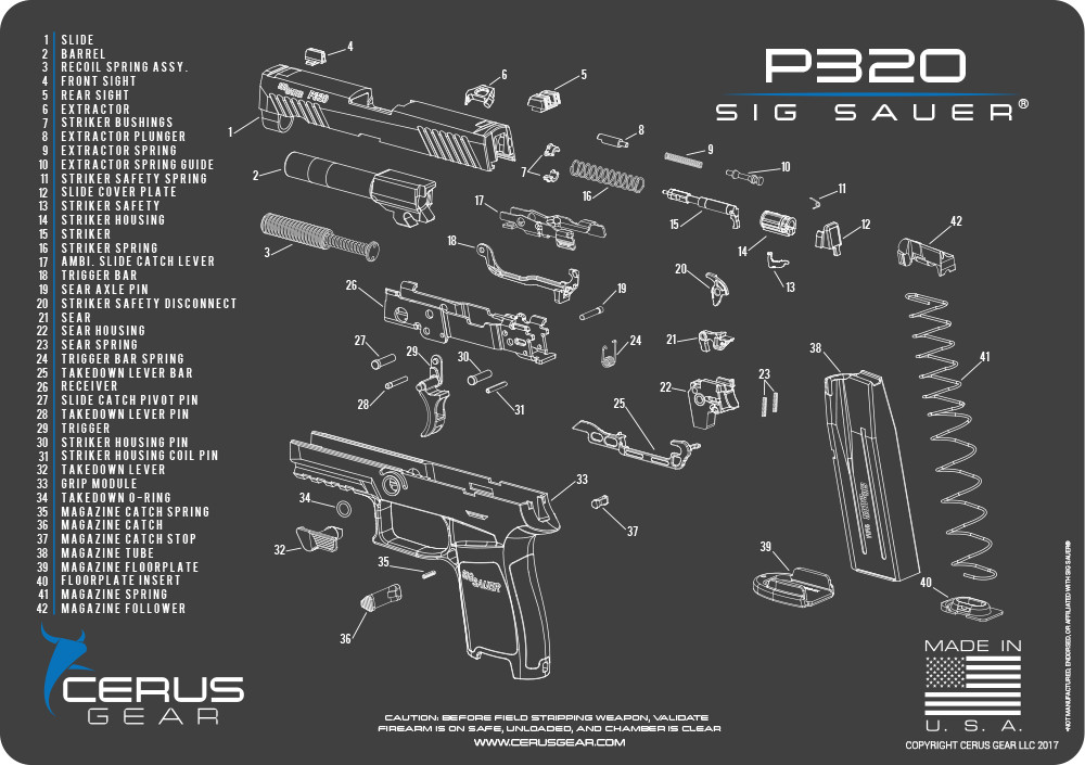 Cerus Gear For Sig Sauer P320 PREMIUM Armorers Cleaning Mat Made in USA