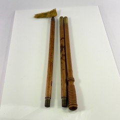 Antique 3 Piece Wood Gun Shotgun Cleaning Rod Brass Fittings Many Jags Brushes