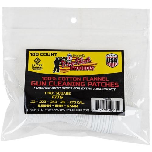 Pro-Shot 100% Cotton Flannel Cleaning Patches .22-.270 Cal 100ct 101