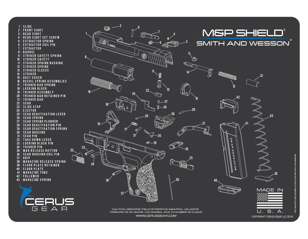 Cerus Gear For Smith & Wesson S&W M&P Shield Armorers Cleaning Mat PREMIUM USA
