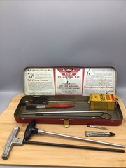 Used Vintage Outers Gunslick Rifle Gun Kit. Red Metal Box. No. 477. 30 Cal.