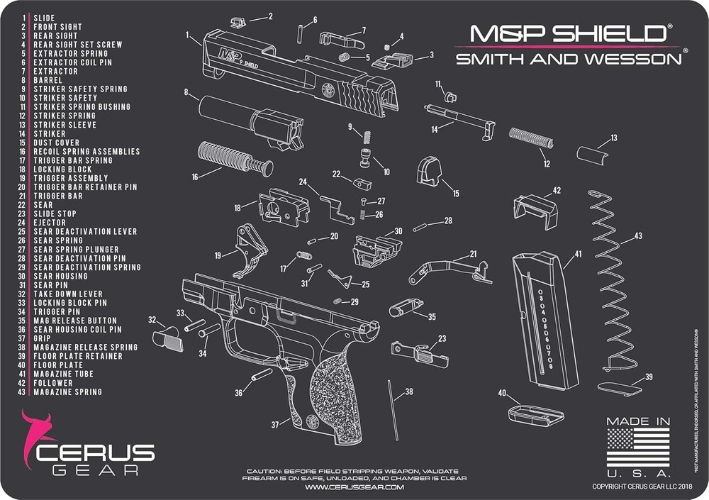 Cerus Gear M&P Shield Schematic cleaning mat Charcoal Gray/Pink smith wesson